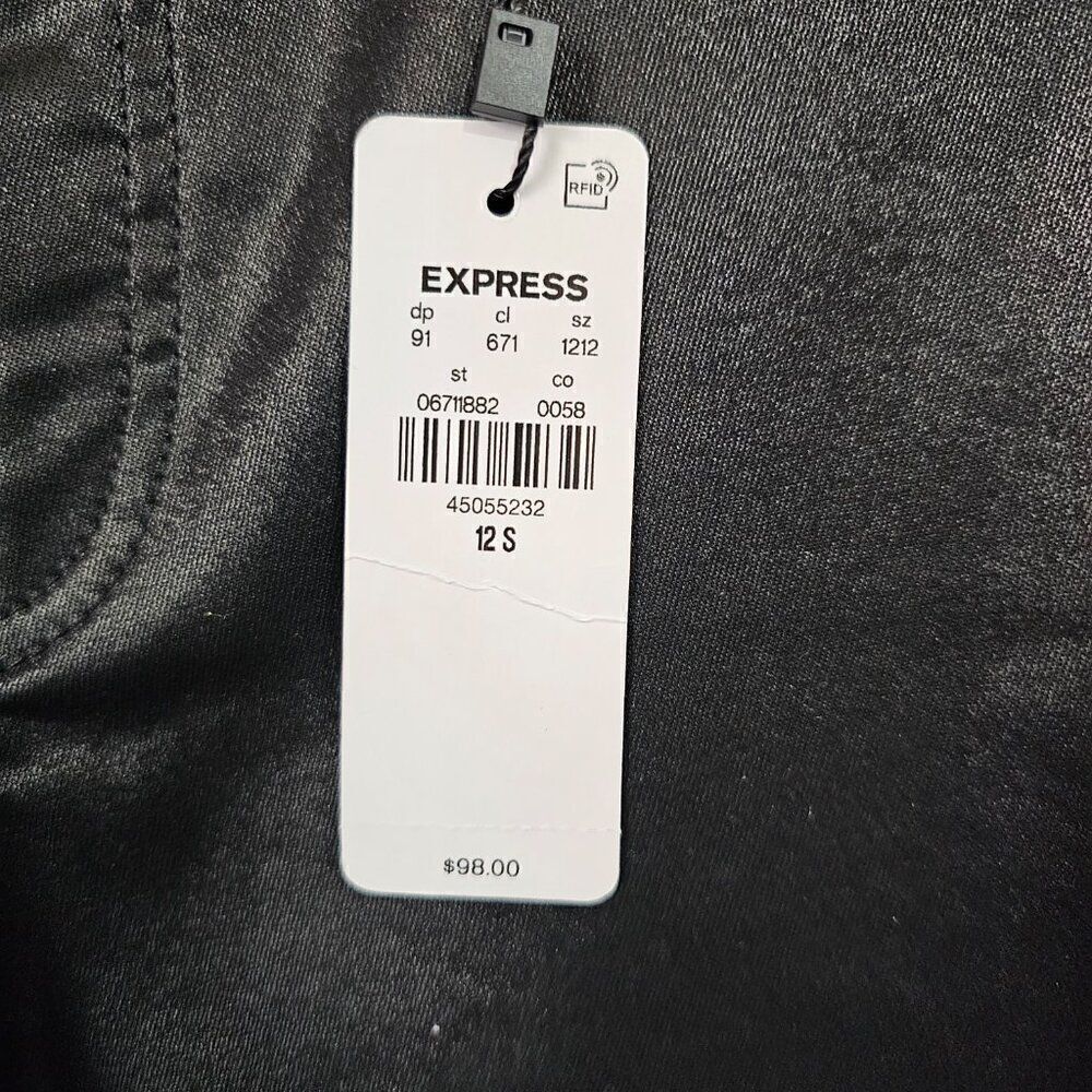 NWT EXPRESS BLACK MODERN STRAIGHT HIGH RISE LEATHER LOOK PANTS SIZE 12 SHORT - Picture 11 of 16